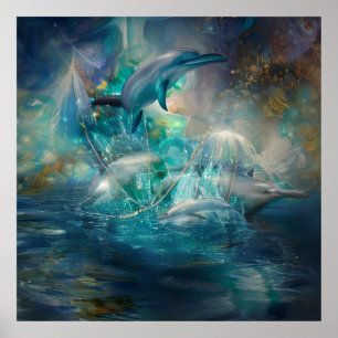 Imaginaire Dauphins Abstraits Dans L'Océan Poster