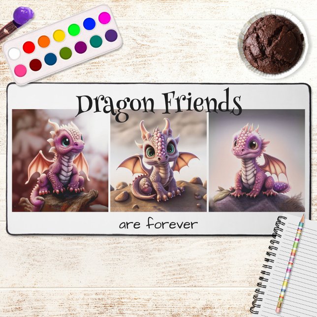 Imaginaire Dragon Friends (A cute desk mat featuring fantasy dragons on a custom background color - nice for children)