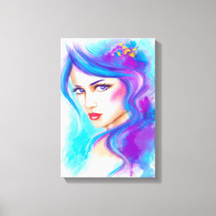 Imaginaire en toile Belle femme aux fleurs bleues
