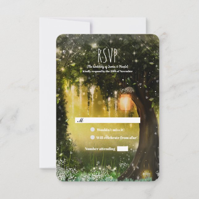 Imaginaire Enchanted Green Forest Wedding RSVP (Devant)