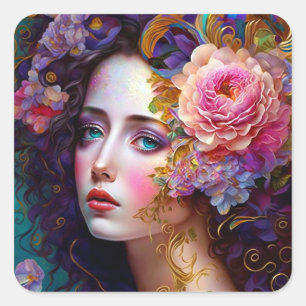Imaginaire Glam Femme Pop Art Carré Sticker