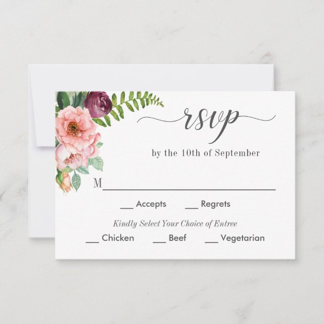 Imaginaire mariage floral RSVP avec Entree Choices (Devant)
