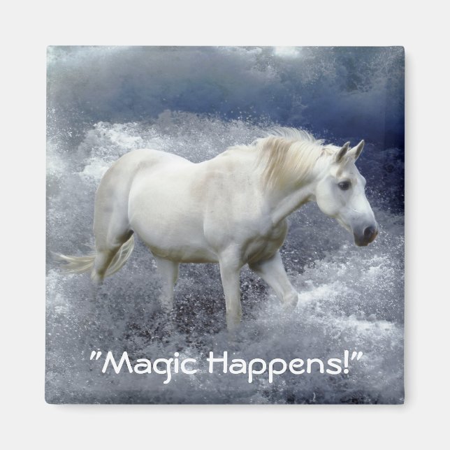 Imaginaire White Horse & Ocean Surf Magnet Cadeau (Devant)