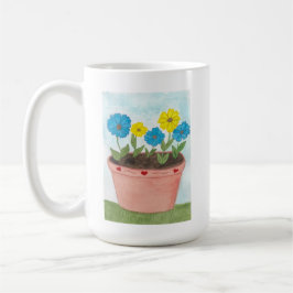 Imaginäre Blumen im Blumenkübel mit Herzen Kaffeetasse