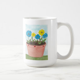 Imaginäre Blumen im Blumenkübel mit Herzen Kaffeetasse