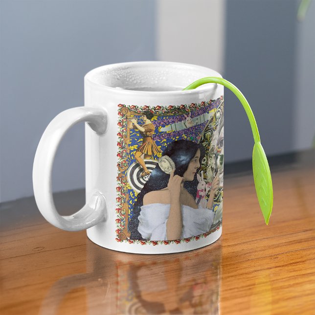 Imaginarium Antiquaire Collage Mug (Mug with tea on table)