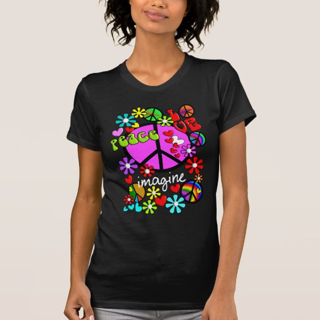 Imaginez le T-shirt BLEU 2 de symboles de paix (Devant)