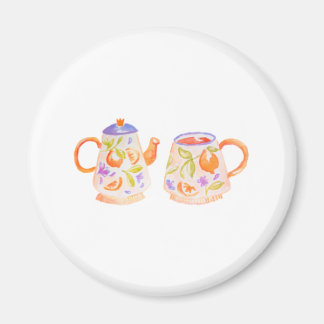 Iman con tazas, conjunto cute naranja floral magnet