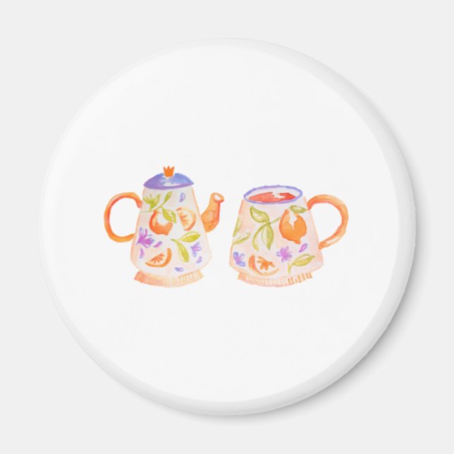 Iman con tazas, conjunto cute naranja floral magnet (Vorne)