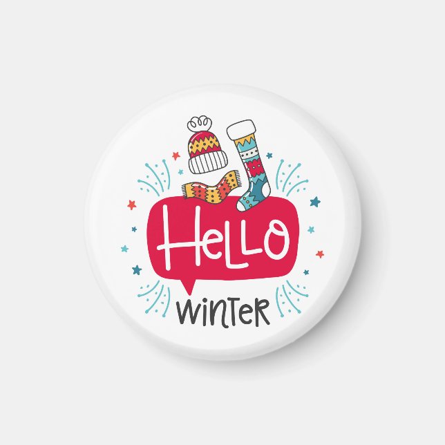 Imán redondo navideño hello winter magnet (Vorne)