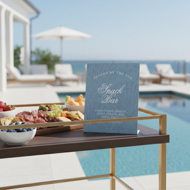 Imbiss Coastal Blue Seashell Junggesellinnenabschi Sockelschild (Snack Bar Coastal Blue Seashell Bachelorette Pedestal Sign)