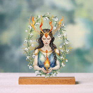 Imbola Wiccan Goddess Flame & Golden Snowflake Acrylschild