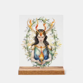 Imbola Wiccan Goddess Flame & Golden Snowflake Acrylschild