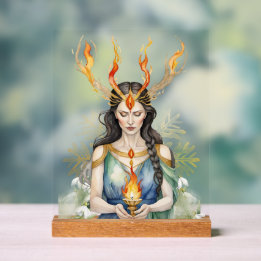 Imbola Wiccan Goddess Flame & Golden Snowflake Acrylschild