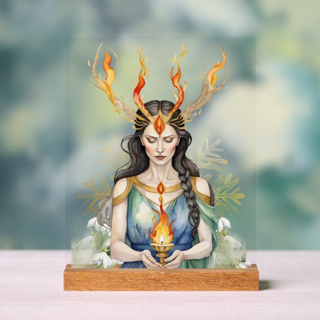 Imbola Wiccan Goddess Flame & Golden Snowflake Acrylschild (Neutral)