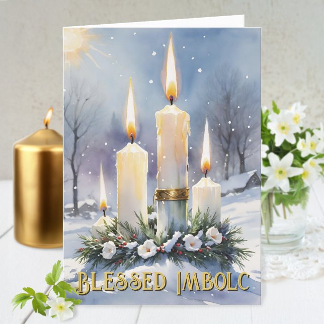 Imbola Wiccan Winter Blumenkronen Feiertagskarte (Imbolc Wiccan Winter Floral Wreath Candles Holiday Greeting Card)