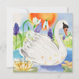 Imbolc Bright farbenfroher Swan & Snowdrops Feiertagskarte