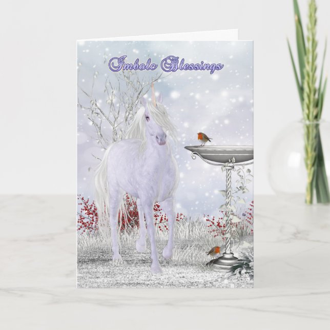 Imbolc Segen-Gruß-Karte mit Einhorn Karte (Vorderseite)