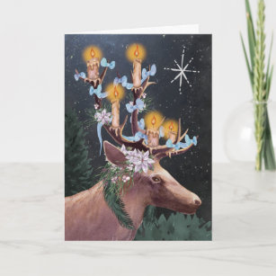 Imbolc Stag Wicca Starry Candlelight Holiday Karte