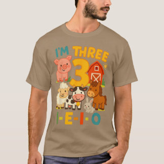 Imhree IEIO 3 Jahre altes Bauernhoftier Geburtstag T-Shirt