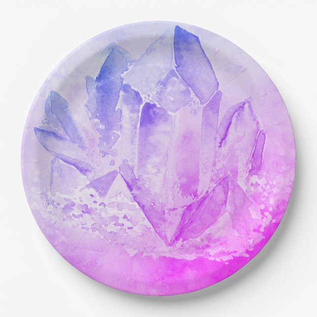 *~* Imitat-Amethyst rosa heilende Kristallenergie Pappteller (Vorderseite)
