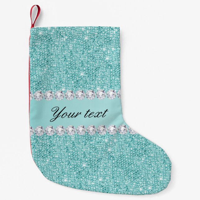 Imitat-aquamarine Sequins und Diamanten Kleiner Weihnachtsstrumpf (Vorderseite)