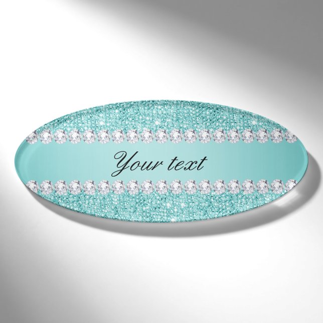 Imitat-aquamarine Sequins und Diamanten Namenschild (Vorderseite)