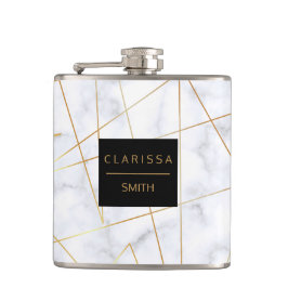 Imitat aus elegantem, weißem Marmor, geometrisch Flachmann