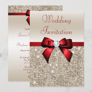 Imitat-Champagnesequins-rote Bogen-Hochzeit Einladung