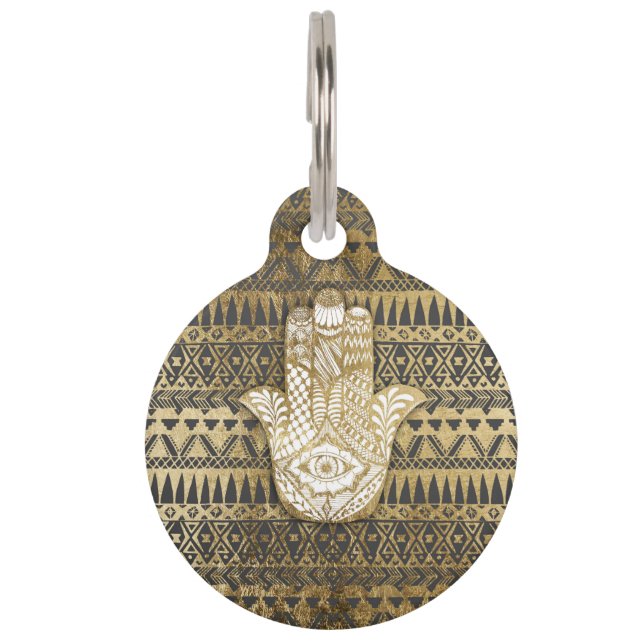 Imitat-Druck-GoldHamsa Hand und Stammes- Azteke Haustiermarke (Rückseite)