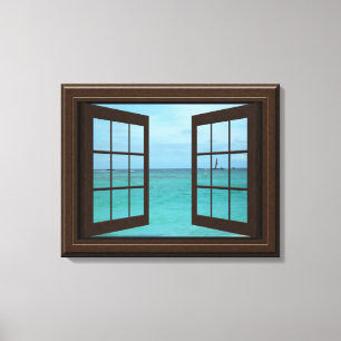 Imitat-Fenster-Ansichtaquamarine-Ozean-Szene Leinwanddruck
