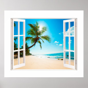 Imitat-Fenster mit Strand-und Poster