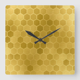 Imitat-gelbes Goldhexagon-Muster Quadratische Wanduhr