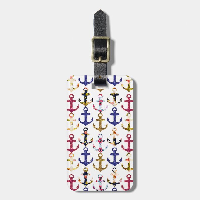Imitat-Glitzer-Girly Blumenseeanker Gepäckanhänger (Vorderseite vertikal)
