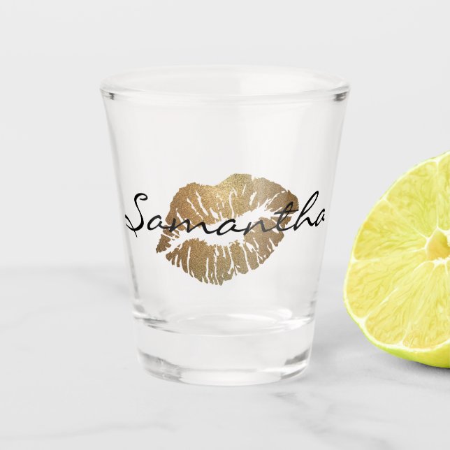 Imitat-Glitzer-Goldkuß Schnapsglas (Vorderseite)