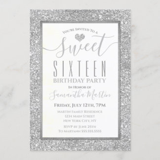 Imitat-Glitzer-Herz-Geburtstag 16. Geburtstag Einladung