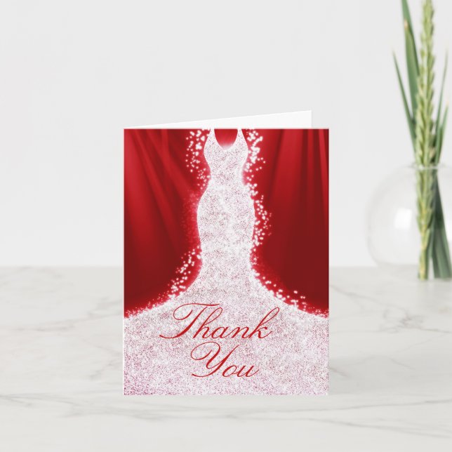 Imitat-Glitzer-Kleid auf Rot danken Ihnen Dankeskarte (Vorderseite)