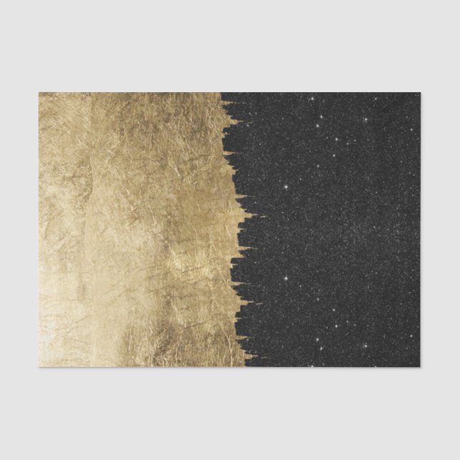Imitat-Gold u. schwarze Starry NachtBrushstrokes Seidenpapier (Vorderseite)