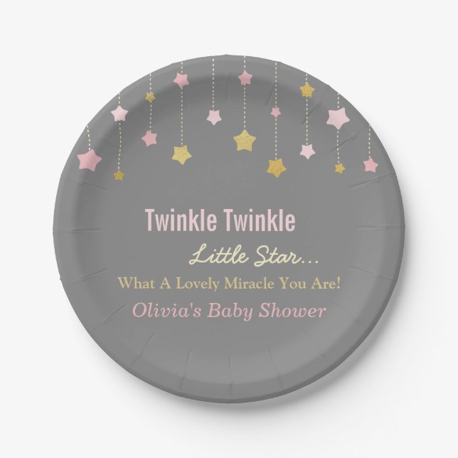 Imitat-Gold und rosa Twinkle wenig Pappteller (Vorderseite)