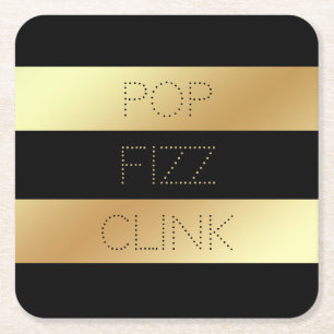 Imitat-Gold und schwarzer Silvester PopFizzclink-  Rechteckiger Pappuntersetzer