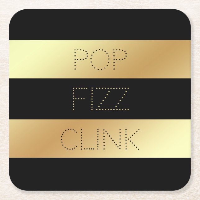 Imitat-Gold und schwarzer Silvester PopFizzclink-| Rechteckiger Pappuntersetzer (Vorderseite)