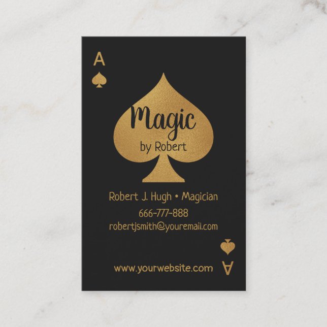 Imitat-Gold und schwarzer Spaten-As-Poker-Magier Visitenkarte (Vorderseite)