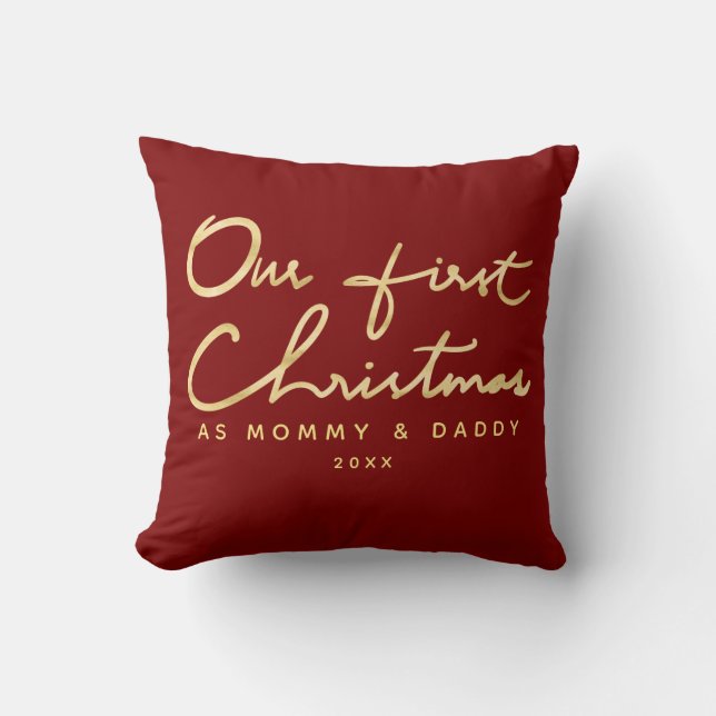 Imitat-Gold unser erstes Weihnachten als Mama und Kissen (Vorderseite)