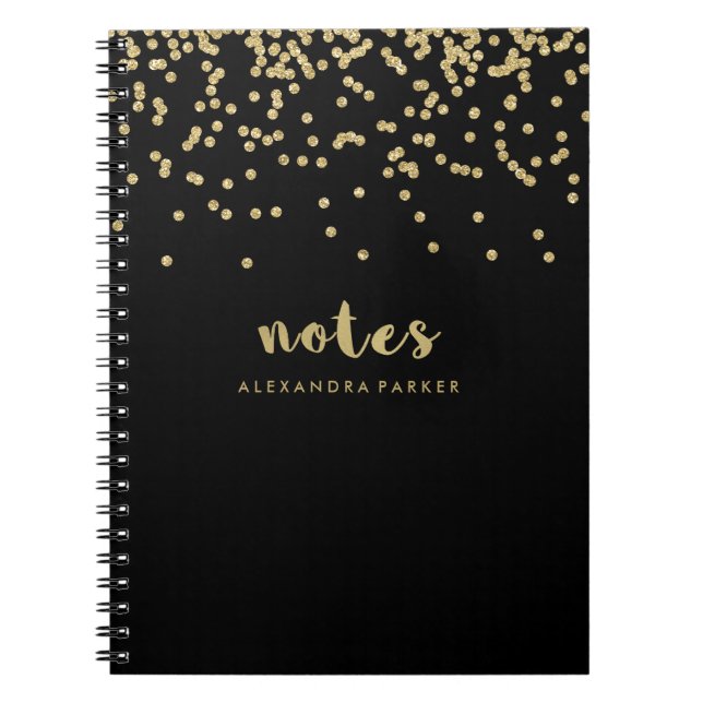Imitat-GoldConfetti auf Anmerkungs-Typografie des Notizblock (Vorderseite)