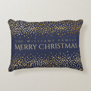 Imitat-Goldconfetti-frohe Weihnacht-Monogramm-Blau Dekokissen