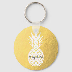 Imitat Goldfoil Weiße Ananas Schlüsselanhänger