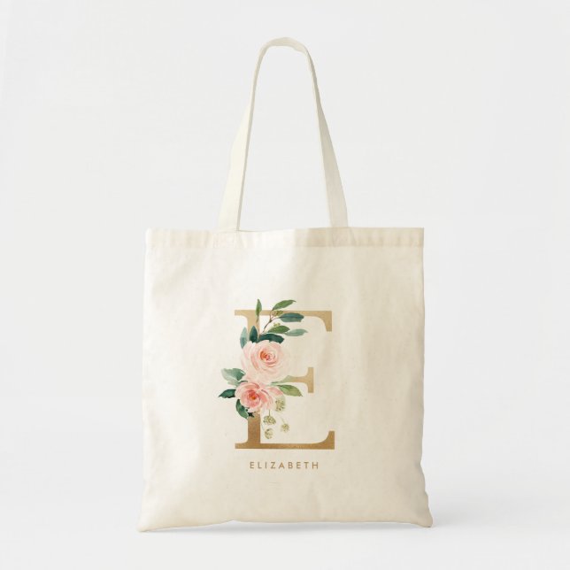Imitat Goldfolie Blumenzange E Monogramm Tragetasche (Vorne)