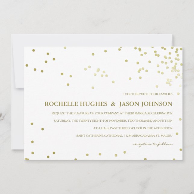 Imitat-Goldfolieconfetti-Hochzeits-Mitteilung Einladung (Vorderseite)