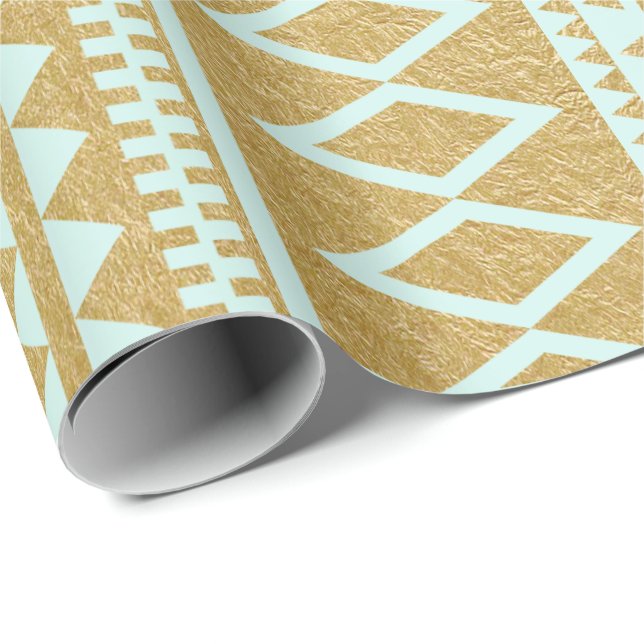 Imitat-Goldfolien-geometrisches aztekisches Muster Geschenkpapier (Rolleneckpunkt)