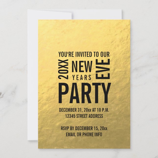 Imitat-Goldfolien-laden modernes Silvester-Party Einladung (Vorderseite)